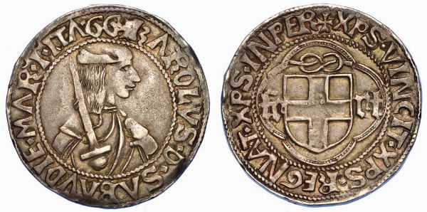 DUCATO DI SAVOIA. CARLO I DI SAVOIA. IL GUERRIERO, 1482-1490. Testone (I tipo). Cornavin.  - Asta Numismatica - Associazione Nazionale - Case d'Asta italiane