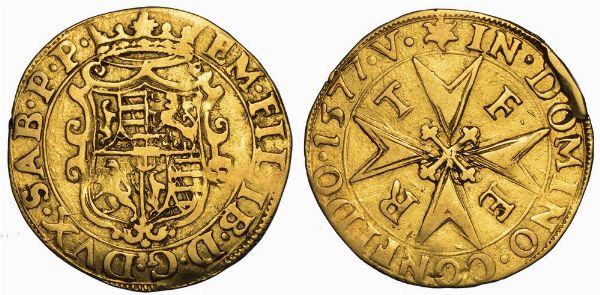 DUCATO DI SAVOIA. EMANUELE FILIBERTO DI SAVOIA. TESTA DI FERRO, 1553-1580. Doppia 1577. Vercelli.  - Asta Numismatica - Associazione Nazionale - Case d'Asta italiane