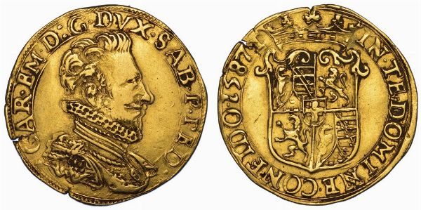 DUCATO DI SAVOIA. CARLO EMANUELE I DI SAVOIA. IL GRANDE, 1580-1630. Doppia 1587 (III Tipo). Torino.  - Asta Numismatica - Associazione Nazionale - Case d'Asta italiane