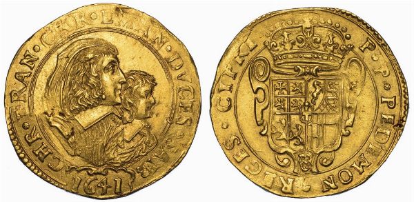 DUCATO DI SAVOIA. CARLO EMANUELE II DI SAVOIA. L'ADRIANO DEL PIEMONTE, 1638-1675. REGGENZA DELLA MADRE CRISTINA DI BORBONE. LA MADAMA REALE. Da 4 scudi d'oro 1641 (I tipo). Torino.  - Asta Numismatica - Associazione Nazionale - Case d'Asta italiane