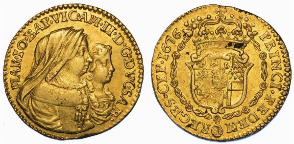 DUCATO DI SAVOIA. VITTORIO AMEDEO II DI SAVOIA. IL PRIMO RE SABAUDO, 1675-1680. REGGENZA DELLA MADRE MARIA GIOVANNA BATTISTA. Mezza doppia 1676. Torino.  - Asta Numismatica - Associazione Nazionale - Case d'Asta italiane