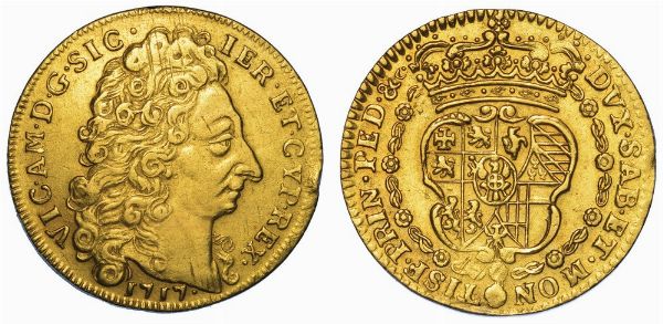 REGNO DI SARDEGNA. VITTORIO AMEDEO II di SAVOIA. IL PRIMO RE SABAUDO,1675-1680 (III periodo, Re di Sicilia, 1713-1718). Doppia 1717. Torino.  - Asta Numismatica - Associazione Nazionale - Case d'Asta italiane