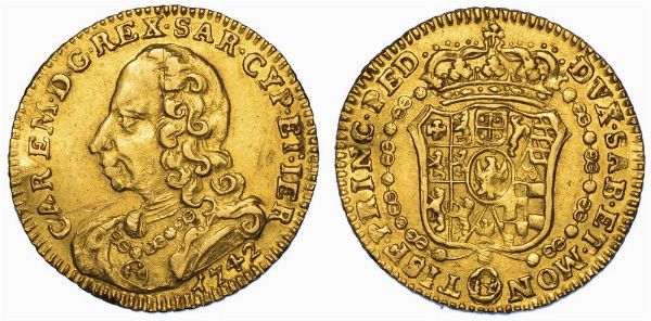 REGNO DI SARDEGNA. CARLO EMANUELE III DI SAVOIA, 1730-1755 (I PERIODO). Mezza Doppia vecchia 1742 (II tipo). Torino  - Asta Numismatica - Associazione Nazionale - Case d'Asta italiane