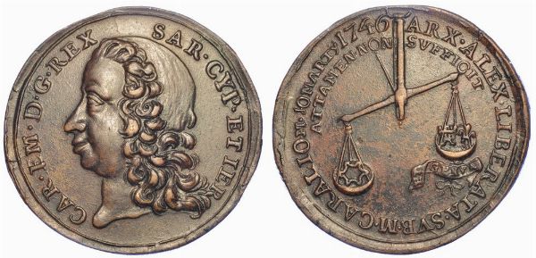 REGNO DI SARDEGNA. CARLO EMANUELE III DI SAVOIA, 1730-1755 (I PERIODO). Medaglia in bronzo 1746. Per la liberazione di Alessandria.  - Asta Numismatica - Associazione Nazionale - Case d'Asta italiane