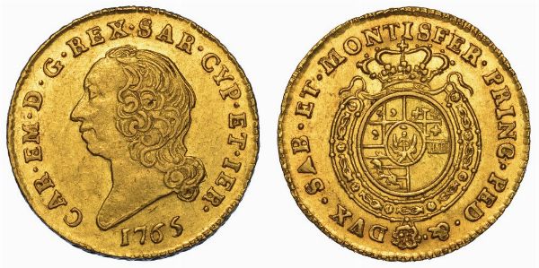 REGNO DI SARDEGNA. CARLO EMANUELE III DI SAVOIA, 1755-1773 (II PERIODO). Mezza doppia Nuova 1765. Torino.  - Asta Numismatica - Associazione Nazionale - Case d'Asta italiane