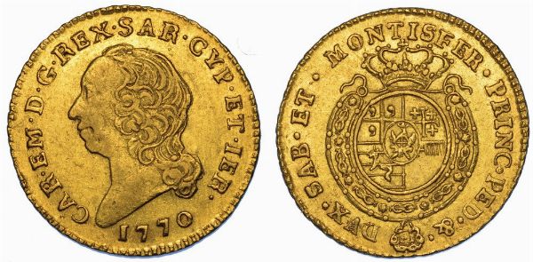 REGNO DI SARDEGNA. CARLO EMANUELE III DI SAVOIA, 1755-1773 (II PERIODO). Mezza Doppia Nuova 1770. Torino.  - Asta Numismatica - Associazione Nazionale - Case d'Asta italiane