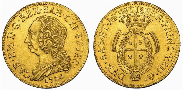 REGNO DI SARDEGNA. CARLO EMANUELE III DI SAVOIA, 1755-1773 (MONETAZIONE PER LA SARDEGNA). Mezzo Carlino Sardo da 2,5 doppiette 1770. Torino.  - Asta Numismatica - Associazione Nazionale - Case d'Asta italiane