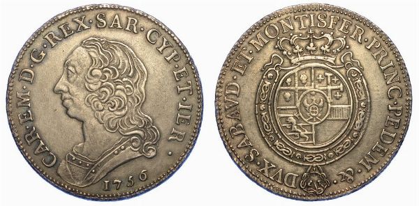 REGNO DI SARDEGNA. CARLO EMANUELE III DI SAVOIA, 1755-1773. Mezzo Scudo Nuovo 1756. Torino.  - Asta Numismatica - Associazione Nazionale - Case d'Asta italiane