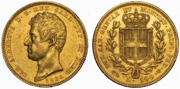 REGNO DI SARDEGNA. CARLO ALBERTO DI SAVOIA, 1831-1849. 100 Lire 1834. Genova.  - Asta Numismatica - Associazione Nazionale - Case d'Asta italiane