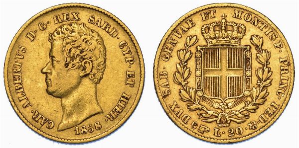 REGNO DI SARDEGNA. CARLO ALBERTO DI SAVOIA, 1831-1849. 20 Lire 1838. Torino.  - Asta Numismatica - Associazione Nazionale - Case d'Asta italiane