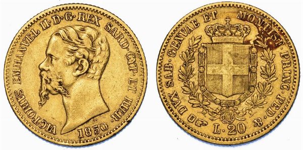 REGNO DI SARDEGNA. VITTORIO EMANUELE II DI SAVOIA, 1849-1861. 20 Lire 1850. Torino.  - Asta Numismatica - Associazione Nazionale - Case d'Asta italiane