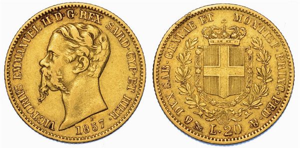 REGNO DI SARDEGNA. VITTORIO EMANUELE II DI SAVOIA, 1849-1861. 20 Lire 1857. Genova.  - Asta Numismatica - Associazione Nazionale - Case d'Asta italiane