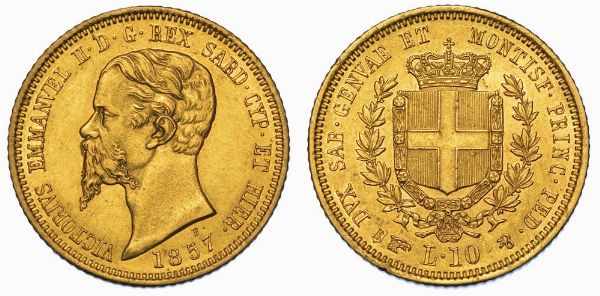 REGNO DI SARDEGNA. VITTORIO EMANUELE II DI SAVOIA, 1849-1861. 10 Lire 1857. Torino.  - Asta Numismatica - Associazione Nazionale - Case d'Asta italiane