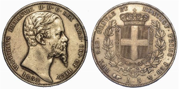 REGNO DI SARDEGNA. VITTORIO EMANUELE II DI SAVOIA, 1849-1861. 5 Lire 1852. Torino.  - Asta Numismatica - Associazione Nazionale - Case d'Asta italiane