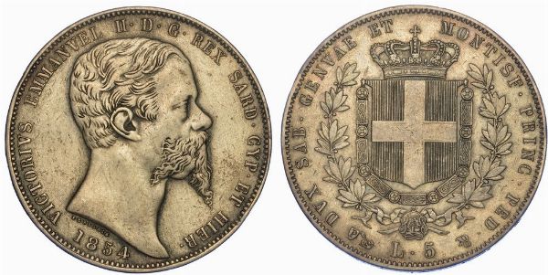 REGNO DI SARDEGNA. VITTORIO EMANUELE II DI SAVOIA, 1849-1861. 5 Lire 1854. Genova.  - Asta Numismatica - Associazione Nazionale - Case d'Asta italiane