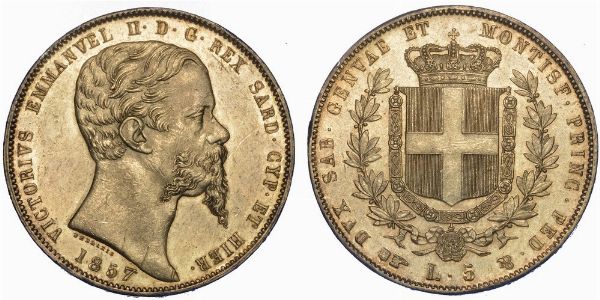 REGNO DI SARDEGNA. VITTORIO EMANUELE II DI SAVOIA, 1849-1861. 5 Lire 1857. Torino  - Asta Numismatica - Associazione Nazionale - Case d'Asta italiane