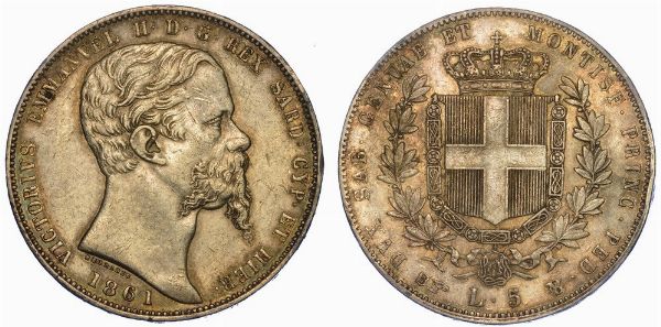 REGNO DI SARDEGNA. VITTORIO EMANUELE II DI SAVOIA, 1849-1861. 5 Lire 1861. Torino.  - Asta Numismatica - Associazione Nazionale - Case d'Asta italiane