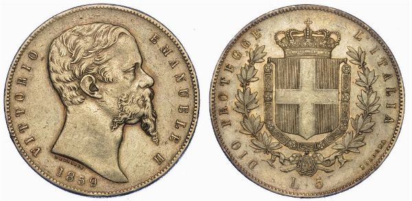 RE ELETTO. VITTORIO EMANUELE II DI SAVOIA, 1859-1861. 5 Lire 1859. Bologna.  - Asta Numismatica - Associazione Nazionale - Case d'Asta italiane