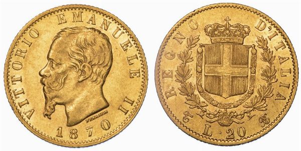 REGNO D'ITALIA. VITTORIO EMANUELE II DI SAVOIA, 1861-1878. 20 Lire 1870. Torino.  - Asta Numismatica - Associazione Nazionale - Case d'Asta italiane