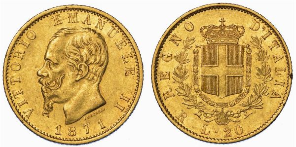 REGNO D'ITALIA. VITTORIO EMANUELE II DI SAVOIA, 1861-1878. 20 Lire 1871. Roma.  - Asta Numismatica - Associazione Nazionale - Case d'Asta italiane