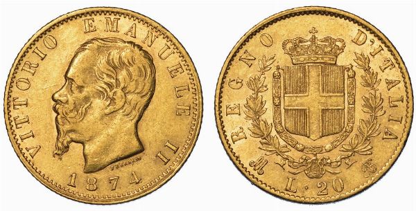 REGNO D'ITALIA. VITTORIO EMANUELE II DI SAVOIA, 1861-1878. 20 Lire 1874. Milano.  - Asta Numismatica - Associazione Nazionale - Case d'Asta italiane