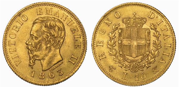 REGNO D'ITALIA. VITTORIO EMANUELE II DI SAVOIA, 1861-1878. 10 Lire 1863. Torino.  - Asta Numismatica - Associazione Nazionale - Case d'Asta italiane