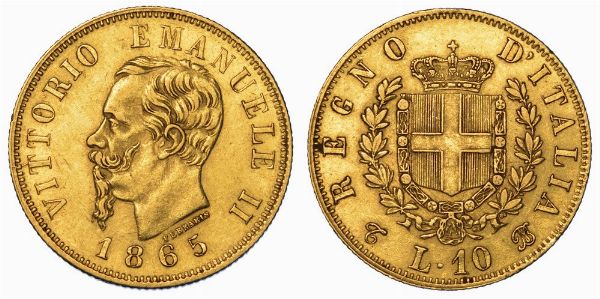 REGNO D'ITALIA. VITTORIO EMANUELE II DI SAVOIA, 1861-1878. 10 Lire 1865. Torino.  - Asta Numismatica - Associazione Nazionale - Case d'Asta italiane