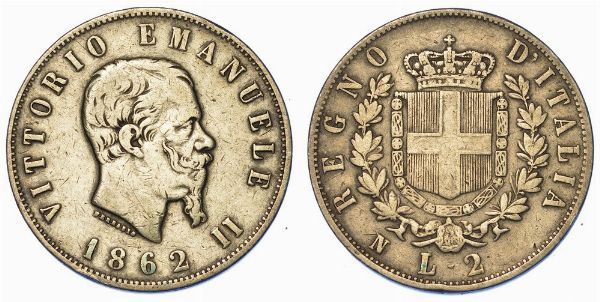 REGNO D'ITALIA. VITTORIO EMANUELE II DI SAVOIA, 1861-1878. 2 Lire 1862. Napoli.  - Asta Numismatica - Associazione Nazionale - Case d'Asta italiane