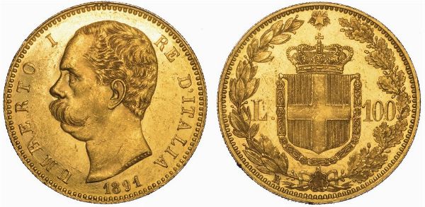 REGNO D'ITALIA. UMBERTO I DI SAVOIA, 1878-1900. 100 Lire 1891.  - Asta Numismatica - Associazione Nazionale - Case d'Asta italiane