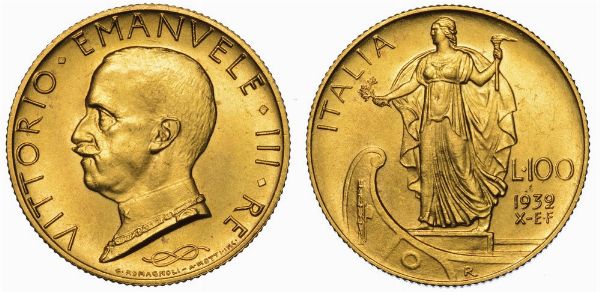 REGNO D'ITALIA. VITTORIO EMANUELE III DI SAVOIA, 1900-1946. 100 Lire 1932/A. X. Italia su prora.  - Asta Numismatica - Associazione Nazionale - Case d'Asta italiane