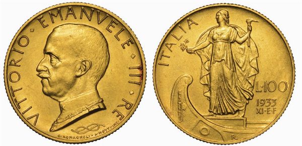 REGNO D'ITALIA. VITTORIO EMANUELE III DI SAVOIA, 1900-1946. 100 Lire 1933/A. XI. Italia su prora.  - Asta Numismatica - Associazione Nazionale - Case d'Asta italiane