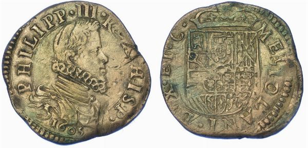 MILANO.  FILIPPO III D'ASBURGO, 1598-1621. Denaro da 5 soldi 1605.  - Asta Numismatica - Associazione Nazionale - Case d'Asta italiane