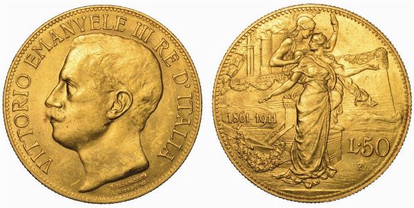 REGNO D'ITALIA. VITTORIO EMANUELE III DI SAVOIA, 1900-1946. 50 lire 1911. Cinquantenario.  - Asta Numismatica - Associazione Nazionale - Case d'Asta italiane