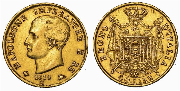 MILANO. NAPOLEONE I, 1805-1814. 40 Lire 1814 (II tipo, puntali sagomati).  - Asta Numismatica - Associazione Nazionale - Case d'Asta italiane