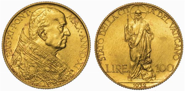 VATICANO. PIO XI, 1922-1939. 100 Lire 1932/A. XI.  - Asta Numismatica - Associazione Nazionale - Case d'Asta italiane