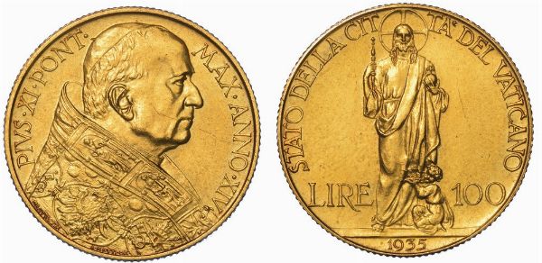 VATICANO. PIO XI, 1922-1939. 100 Lire 1935/A. XI.  - Asta Numismatica - Associazione Nazionale - Case d'Asta italiane