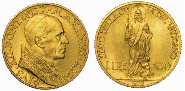 VATICANO. PIO XII, 1939-1958. 100 Lire 1939/A. I.  - Asta Numismatica - Associazione Nazionale - Case d'Asta italiane