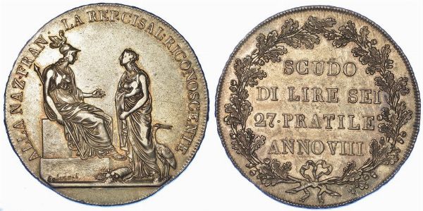 MILANO. REPUBBLICA CISALPINA, 1800-1802. Scudo da 6 Lire A. VIII.  - Asta Numismatica - Associazione Nazionale - Case d'Asta italiane