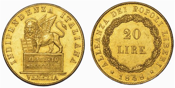 VENEZIA. GOVERNO PROVVISORIO DI VENEZIA, 1848-1849. 20 Lire 1848.  - Asta Numismatica - Associazione Nazionale - Case d'Asta italiane