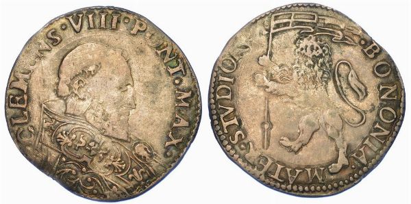 BOLOGNA. CLEMENTE VIII, 1592-1605. Bianco o mezza lira.  - Asta Numismatica - Associazione Nazionale - Case d'Asta italiane