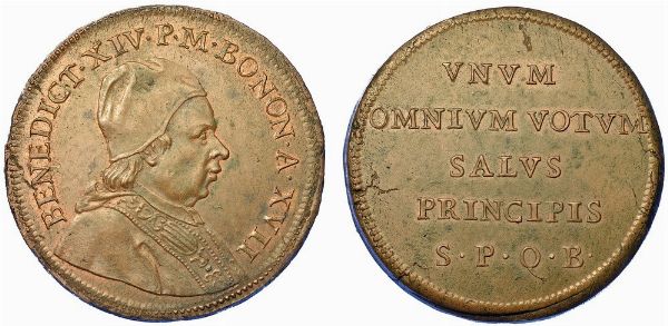 BOLOGNA. BENEDETTO XVI, 1740-1758. Prova in rame dello scudo da 90 bolognini A. XVII.  - Asta Numismatica - Associazione Nazionale - Case d'Asta italiane