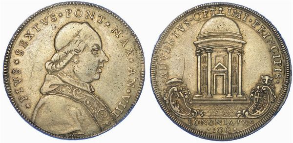 BOLOGNA. PIO VI, 1775-1799. Scudo romano da 100 Bolognini 1782/A. VIII.  - Asta Numismatica - Associazione Nazionale - Case d'Asta italiane