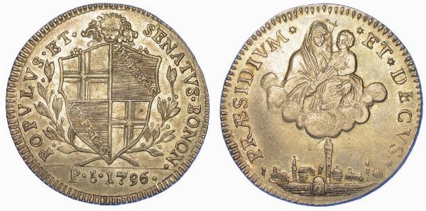 BOLOGNA. GOVERNO POPOLARE, 1796-1797. Mezzo scudo da 5 Paoli 1796 (I tipo).  - Asta Numismatica - Associazione Nazionale - Case d'Asta italiane