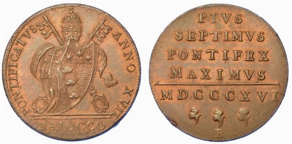 BOLOGNA. PIO VII, 1800-1823. Baiocco 1816/A. XVII.  - Asta Numismatica - Associazione Nazionale - Case d'Asta italiane