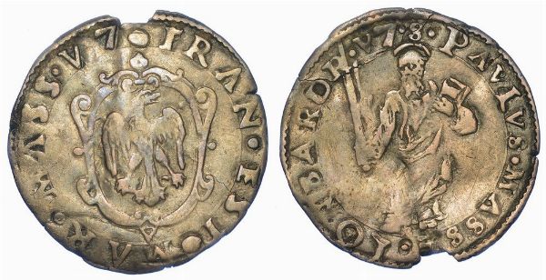 MASSA LOMBARDA. FRANCESCO D'ESTE, 1550-1578. Mezzo Giulio.  - Asta Numismatica - Associazione Nazionale - Case d'Asta italiane