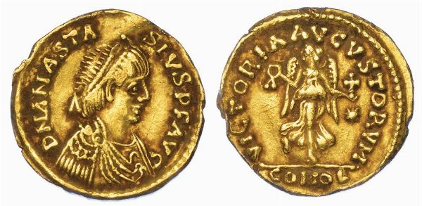 RAVENNA (o ROMA). OSTROGOTI. TEODORICO, 489-526. Tremisse a nome di Anastasio I.  - Asta Numismatica - Associazione Nazionale - Case d'Asta italiane