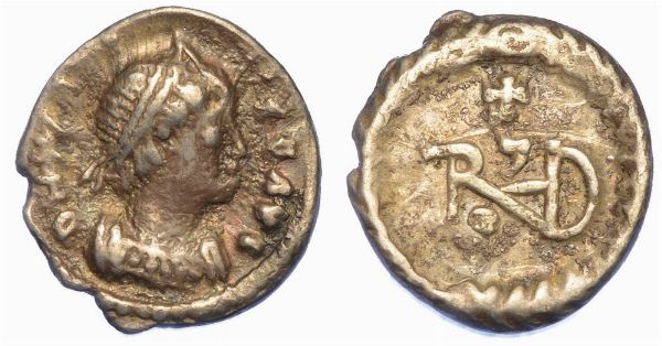 RAVENNA. OSTROGOTI.  TEODORICO, 493-520. Quarto di siliqua a nome di Giustino I (518-526).  - Asta Numismatica - Associazione Nazionale - Case d'Asta italiane