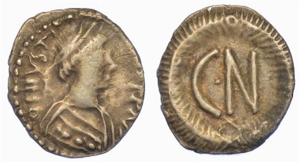 RAVENNA. GIUSTINIANO I, 527-565. Mezza siliqua, circa 552-565.  - Asta Numismatica - Associazione Nazionale - Case d'Asta italiane