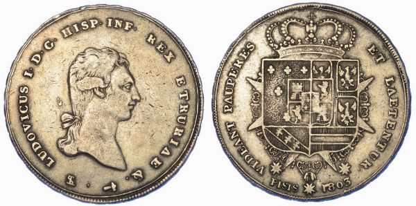 FIRENZE. LUDOVICO I DI BORBONE, 1801-1803. Scudo da 10 paoli o francescone 1803.  - Asta Numismatica - Associazione Nazionale - Case d'Asta italiane