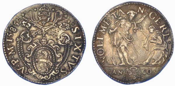 ANCONA. SISTO V, 1585-1590. Testone 1585.  - Asta Numismatica - Associazione Nazionale - Case d'Asta italiane